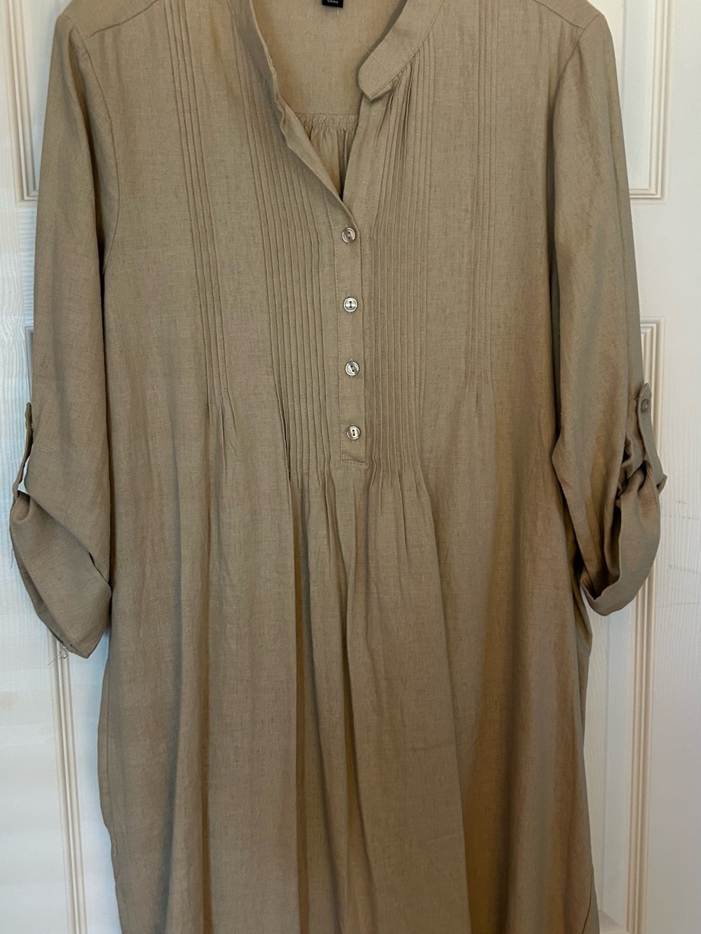 Beige Tunic Button-Front Dress